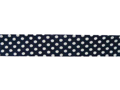 Schrägband Punkte marineblau-weiß 19mm